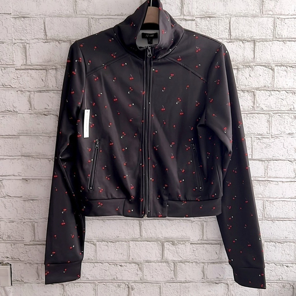 AFRM Jackets & Blazers - NWT AFRM Zip Up Black Cherry Print Bomber Track Jacket size Medium retro